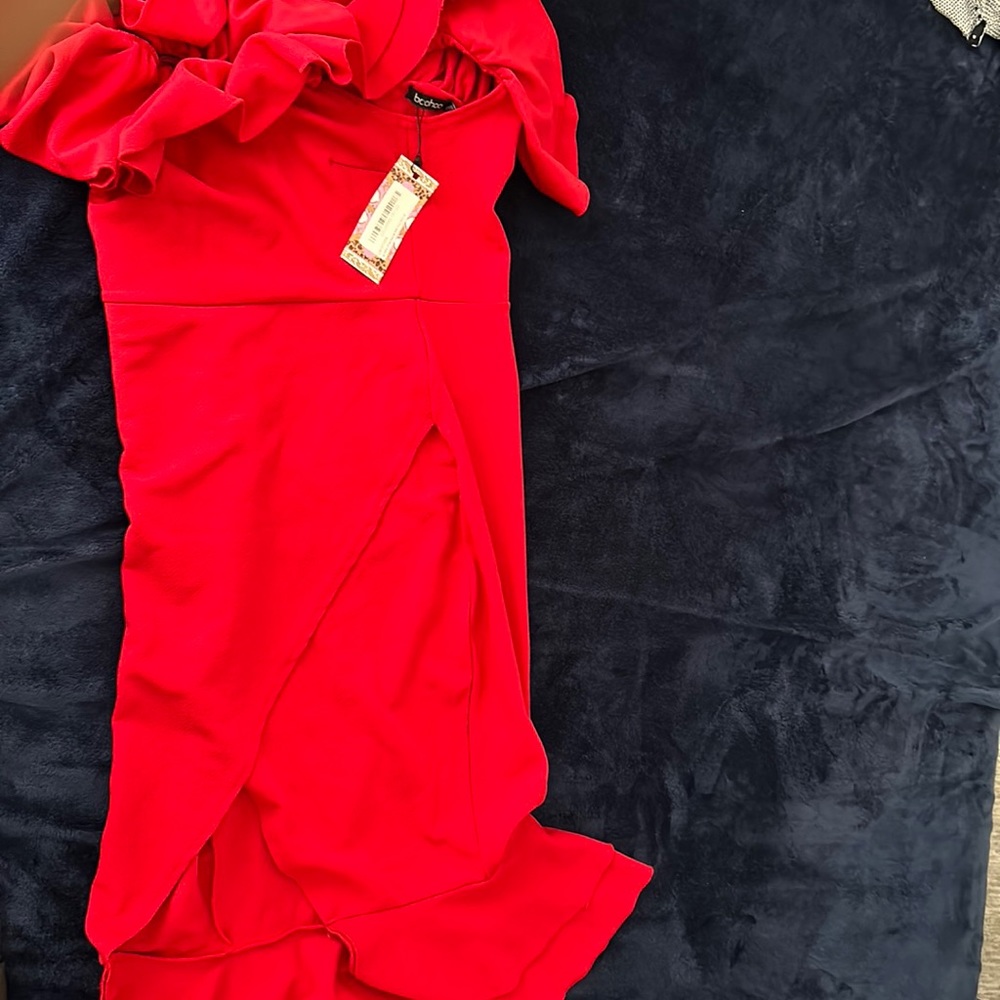 Midi Off the shoulder Dress - Boohoo - New -Red - Size US 10